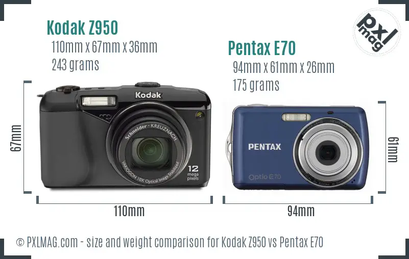 Kodak Z950 vs Pentax E70 size comparison Kodak Z950 vs Pentax E70 size comparison