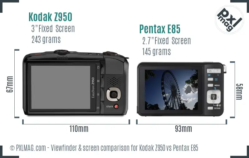 Kodak Z950 vs Pentax E85 Screen and Viewfinder comparison