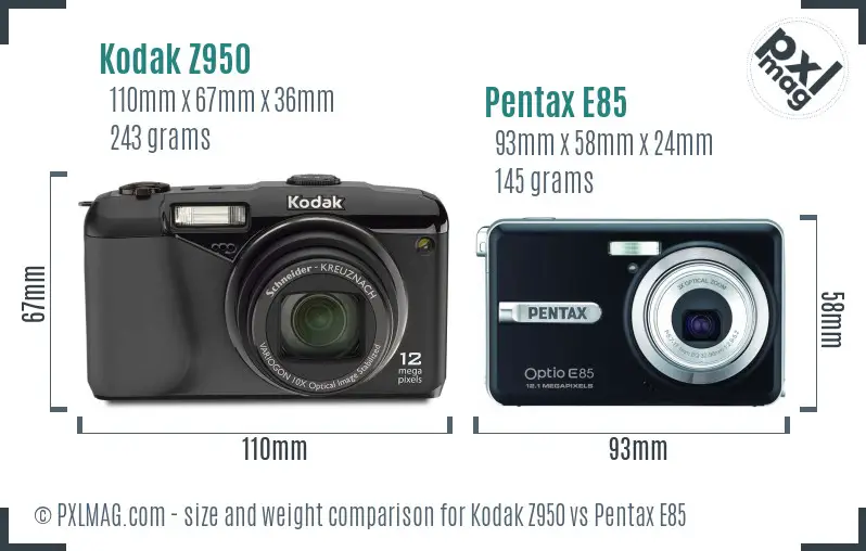 Kodak Z950 vs Pentax E85 size comparison