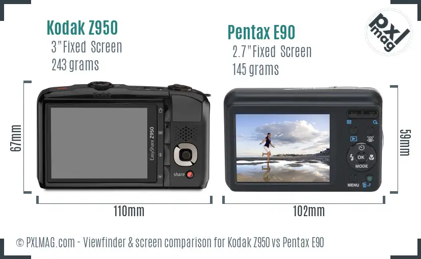 Kodak Z950 vs Pentax E90 Screen and Viewfinder comparison