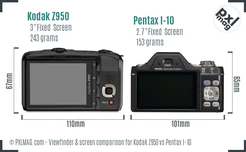 Kodak Z950 vs Pentax I-10 Screen and Viewfinder comparison