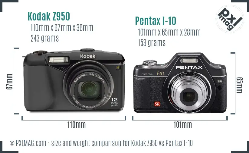 Kodak Z950 vs Pentax I-10 size comparison