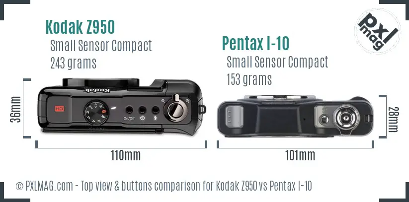 Kodak Z950 vs Pentax I-10 top view buttons comparison