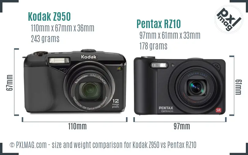 Kodak Z950 vs Pentax RZ10 size comparison