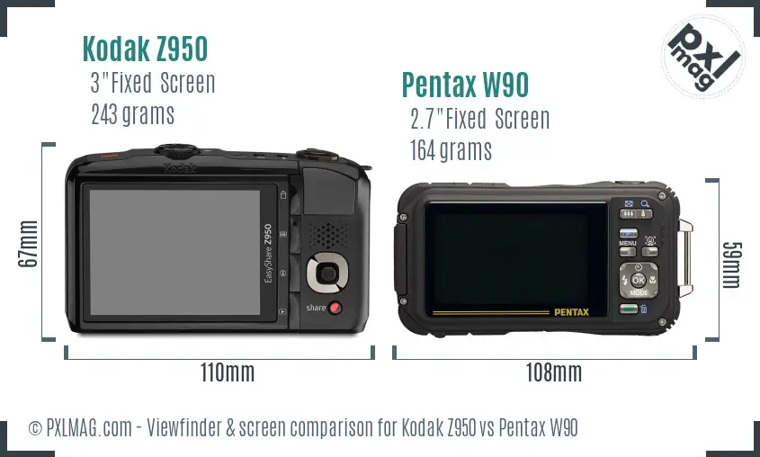 Kodak Z950 vs Pentax W90 Screen and Viewfinder comparison