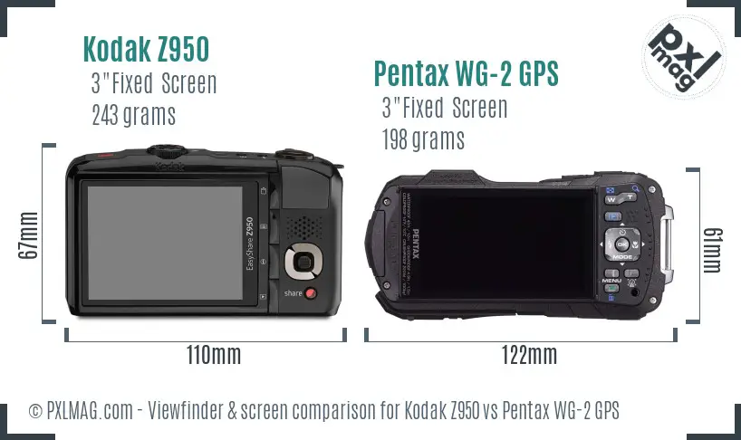 Kodak Z950 vs Pentax WG-2 GPS Screen and Viewfinder comparison