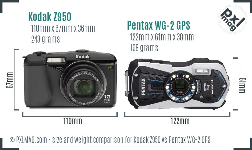 Kodak Z950 vs Pentax WG-2 GPS size comparison