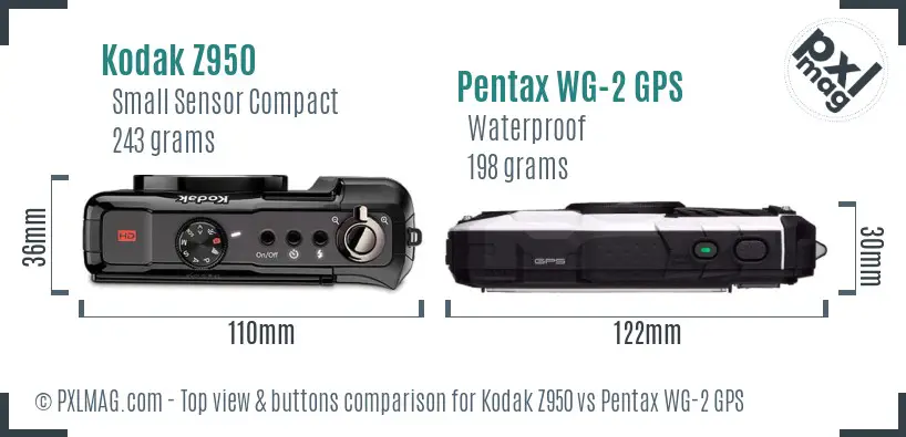 Kodak Z950 vs Pentax WG-2 GPS top view buttons comparison