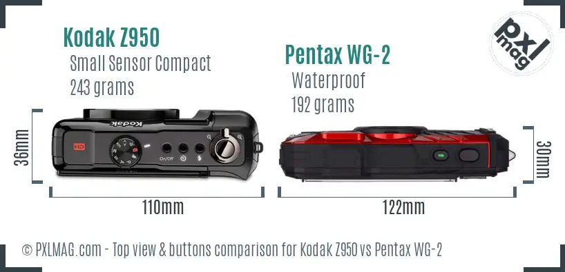 Kodak Z950 vs Pentax WG-2 top view buttons comparison