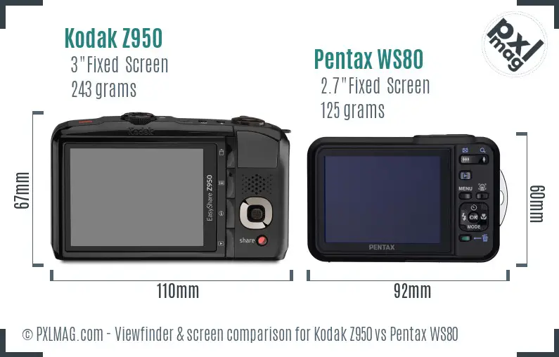 Kodak Z950 vs Pentax WS80 Screen and Viewfinder comparison
