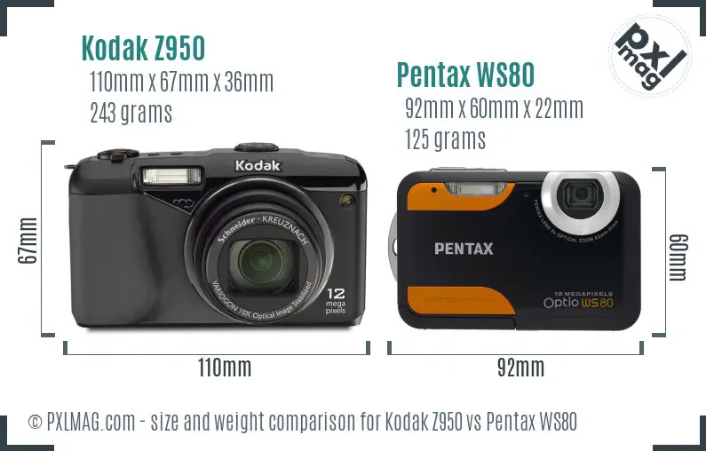 Kodak Z950 vs Pentax WS80 size comparison