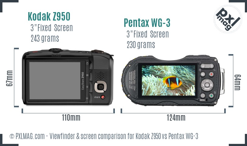 Kodak Z950 vs Pentax WG-3 Screen and Viewfinder comparison
