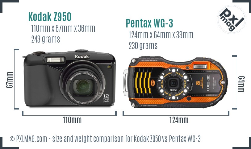 Kodak Z950 vs Pentax WG-3 size comparison Kodak Z950 vs Pentax WG-3 size comparison