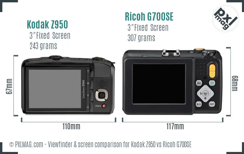 Kodak Z950 vs Ricoh G700SE Screen and Viewfinder comparison