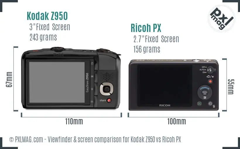 Kodak Z950 vs Ricoh PX Screen and Viewfinder comparison