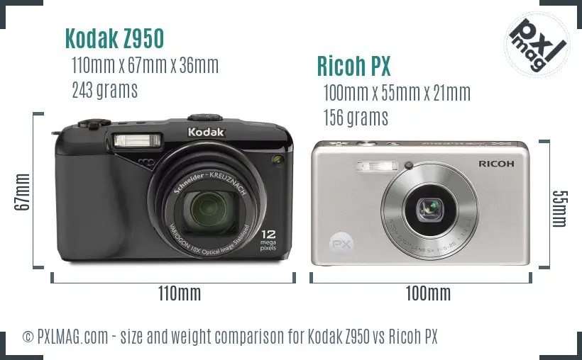 Kodak Z950 vs Ricoh PX size comparison