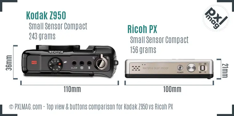 Kodak Z950 vs Ricoh PX top view buttons comparison