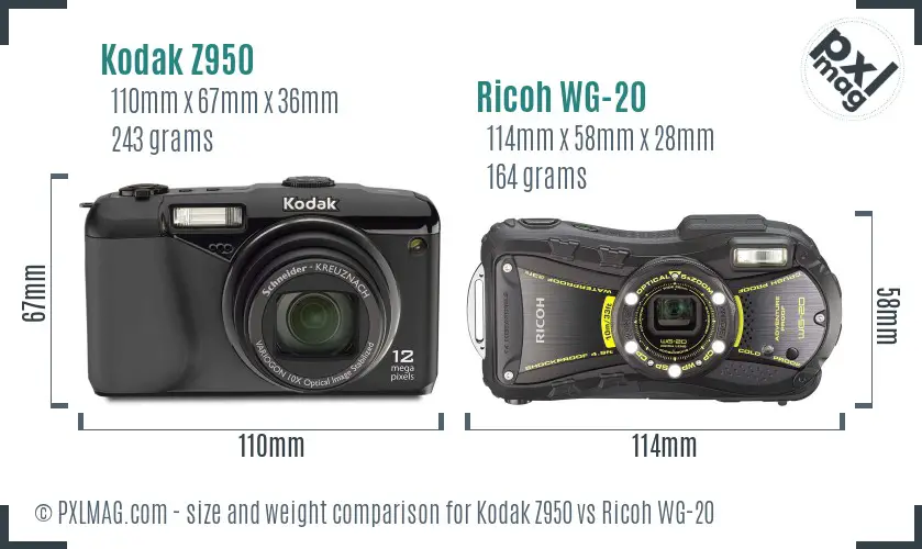 Kodak Z950 vs Ricoh WG-20 size comparison Kodak Z950 vs Ricoh WG-20 size comparison
