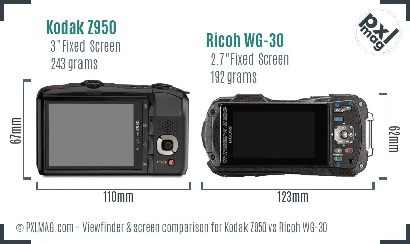 Kodak Z950 vs Ricoh WG-30 Screen and Viewfinder comparison