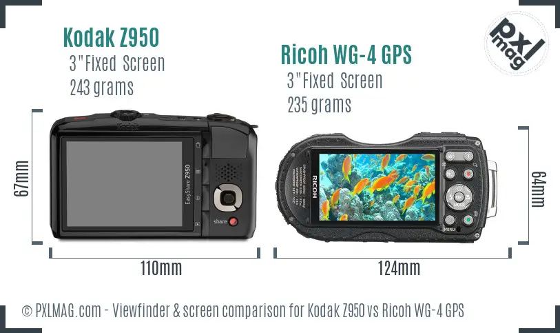 Kodak Z950 vs Ricoh WG-4 GPS Screen and Viewfinder comparison