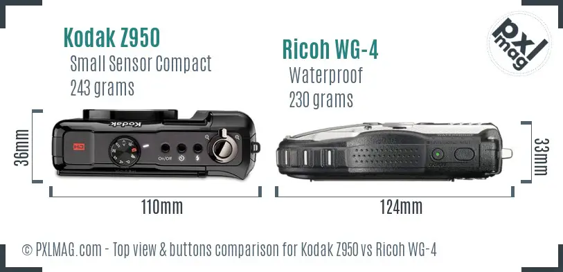 Kodak Z950 vs Ricoh WG-4 top view buttons comparison