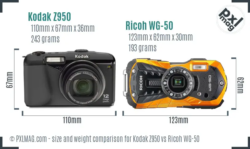 Kodak Z950 vs Ricoh WG-50 size comparison Kodak Z950 vs Ricoh WG-50 size comparison