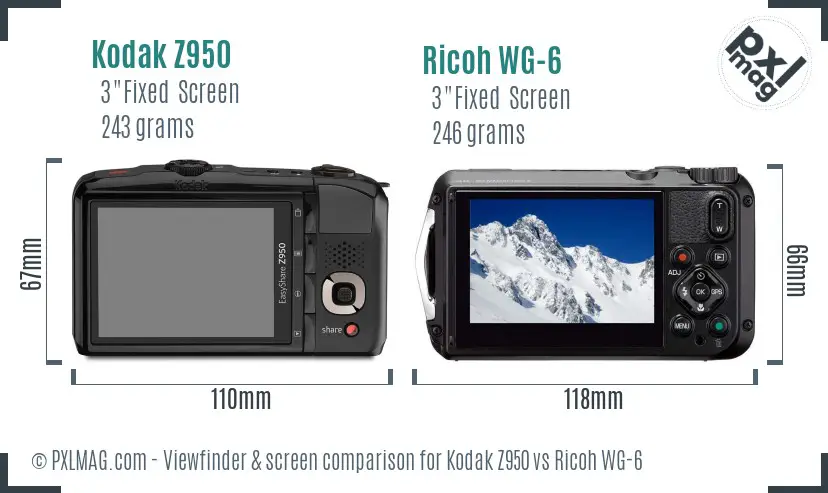Kodak Z950 vs Ricoh WG-6 Screen and Viewfinder comparison
