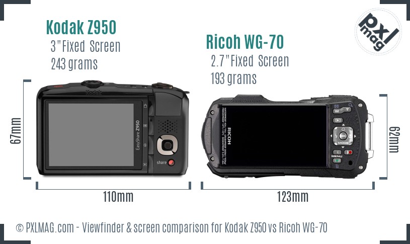 Kodak Z950 vs Ricoh WG-70 Screen and Viewfinder comparison