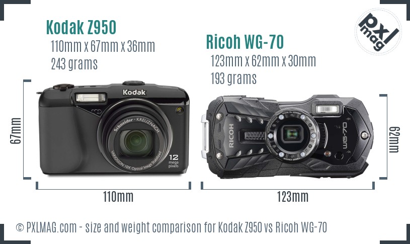 Kodak Z950 vs Ricoh WG-70 size comparison Kodak Z950 vs Ricoh WG-70 size comparison