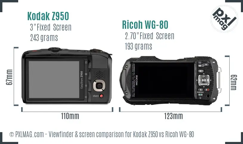 Kodak Z950 vs Ricoh WG-80 Screen and Viewfinder comparison