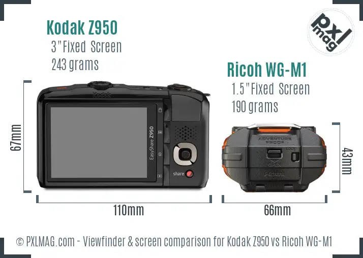 Kodak Z950 vs Ricoh WG-M1 Screen and Viewfinder comparison