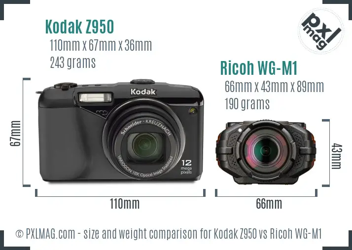 Kodak Z950 vs Ricoh WG-M1 size comparison