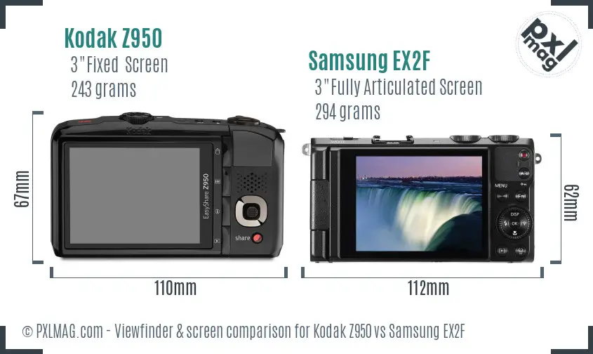 Kodak Z950 vs Samsung EX2F Screen and Viewfinder comparison