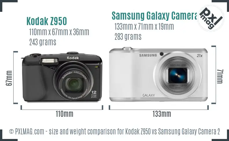 Kodak Z950 vs Samsung Galaxy Camera 2 size comparison