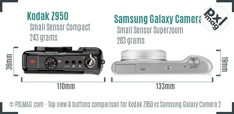 Kodak Z950 vs Samsung Galaxy Camera 2 top view buttons comparison