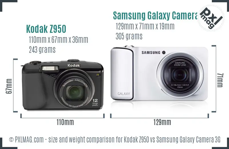 Kodak Z950 vs Samsung Galaxy Camera 3G size comparison Kodak Z950 vs Samsung Galaxy Camera 3G size comparison