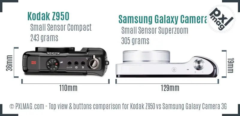 Kodak Z950 vs Samsung Galaxy Camera 3G top view buttons comparison Kodak Z950 vs Samsung Galaxy Camera 3G top view buttons comparison