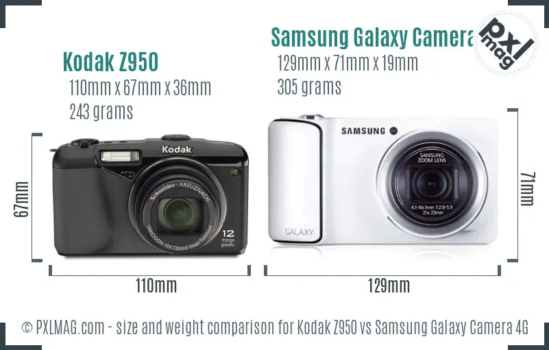 Kodak Z950 vs Samsung Galaxy Camera 4G size comparison Kodak Z950 vs Samsung Galaxy Camera 4G size comparison