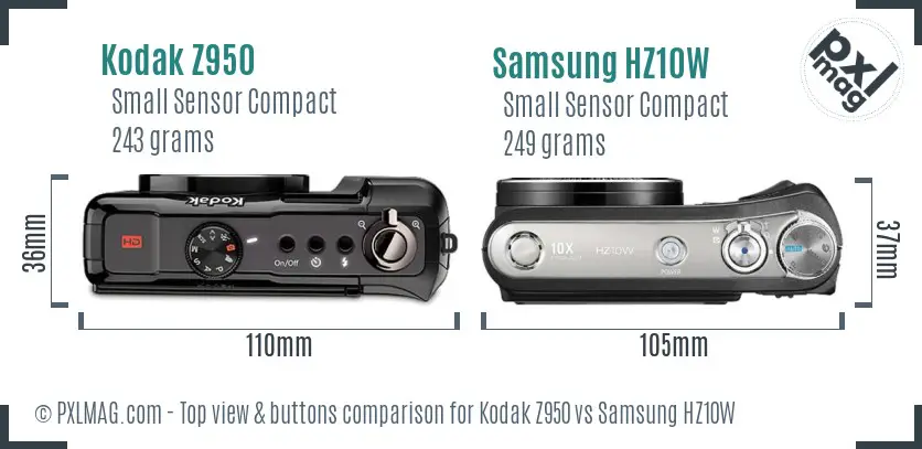 Kodak Z950 vs Samsung HZ10W top view buttons comparison