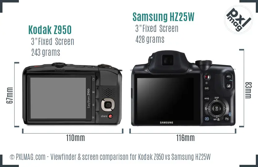 Kodak Z950 vs Samsung HZ25W Screen and Viewfinder comparison Kodak Z950 vs Samsung HZ25W Screen and Viewfinder comparison