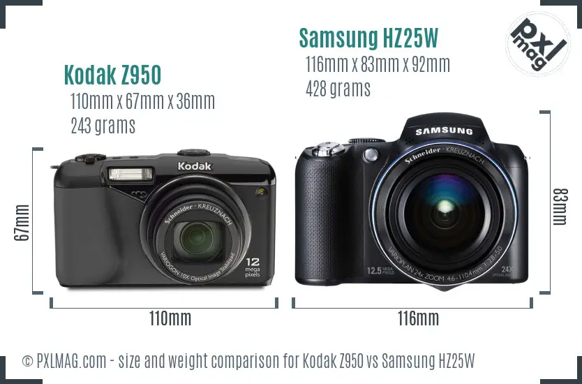 Kodak Z950 vs Samsung HZ25W size comparison Kodak Z950 vs Samsung HZ25W size comparison