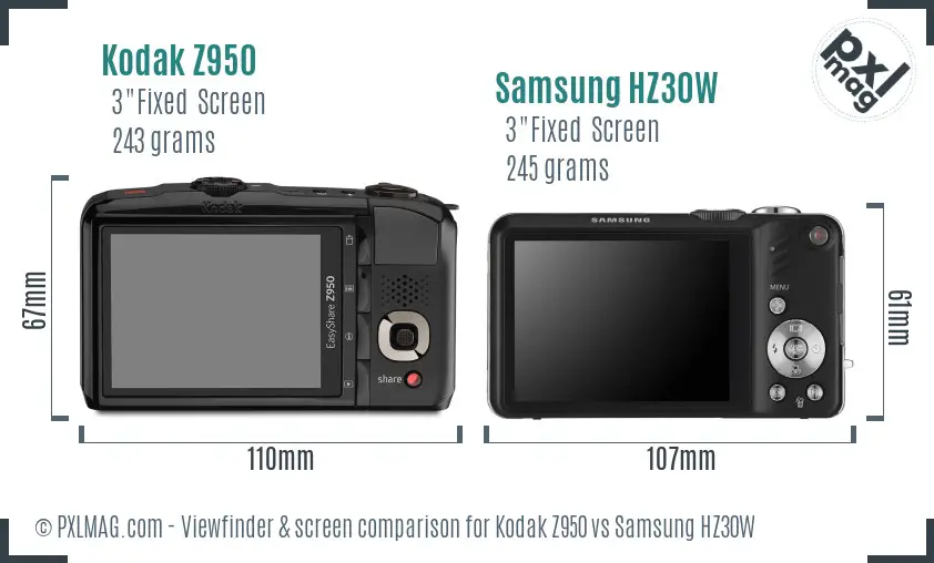 Kodak Z950 vs Samsung HZ30W Screen and Viewfinder comparison