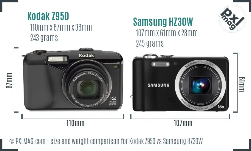 Kodak Z950 vs Samsung HZ30W size comparison