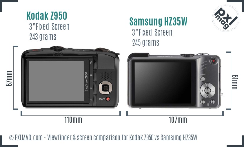 Kodak Z950 vs Samsung HZ35W Screen and Viewfinder comparison