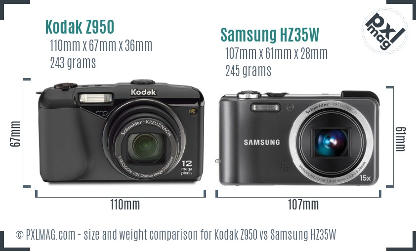Kodak Z950 vs Samsung HZ35W size comparison