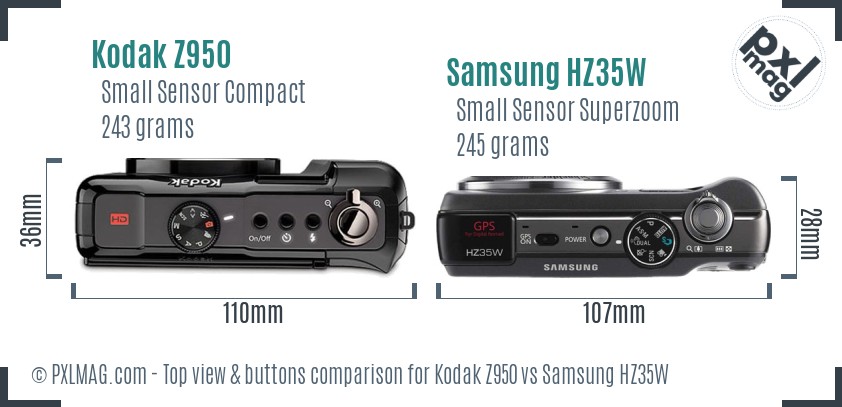 Kodak Z950 vs Samsung HZ35W top view buttons comparison