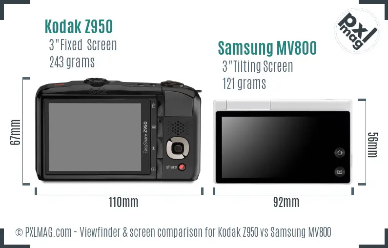 Kodak Z950 vs Samsung MV800 Screen and Viewfinder comparison