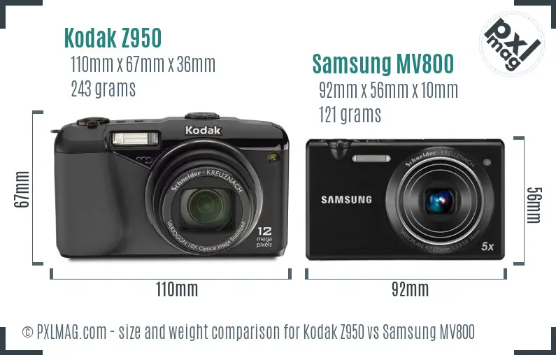 Kodak Z950 vs Samsung MV800 size comparison