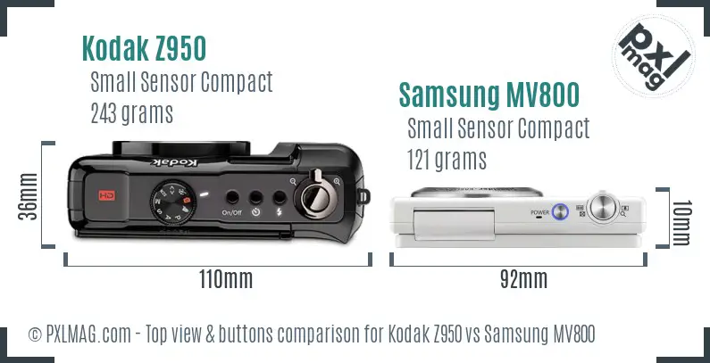 Kodak Z950 vs Samsung MV800 top view buttons comparison