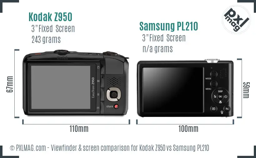 Kodak Z950 vs Samsung PL210 Screen and Viewfinder comparison